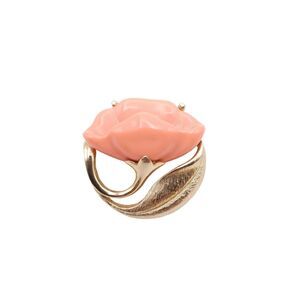 Vintage Avon Brooch Gold Tone Budding Pink Poppy Flower Stem Leaf Floral Signed